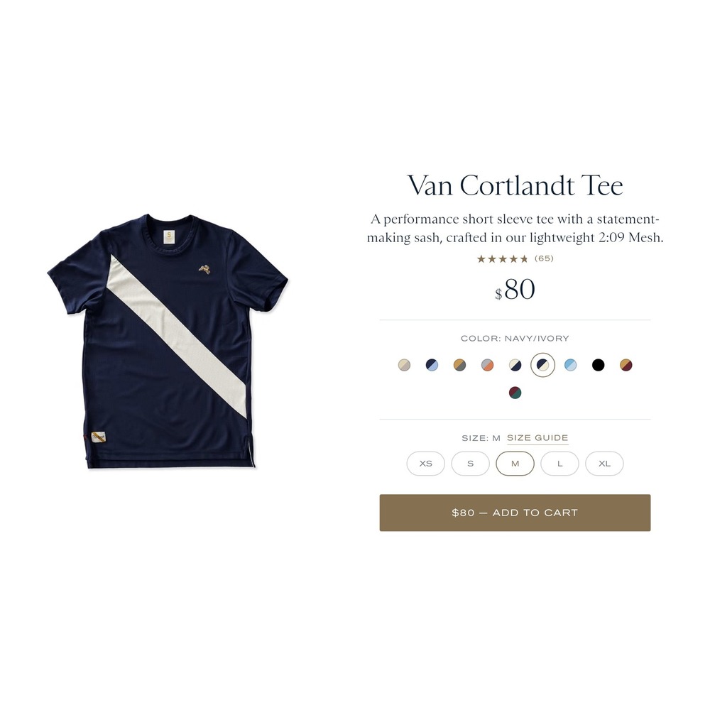 TRACKSMITH Van Cortlandt Tee Medium Navy Ivory Stripe Performance Running Shirt - Picture 2 of 11